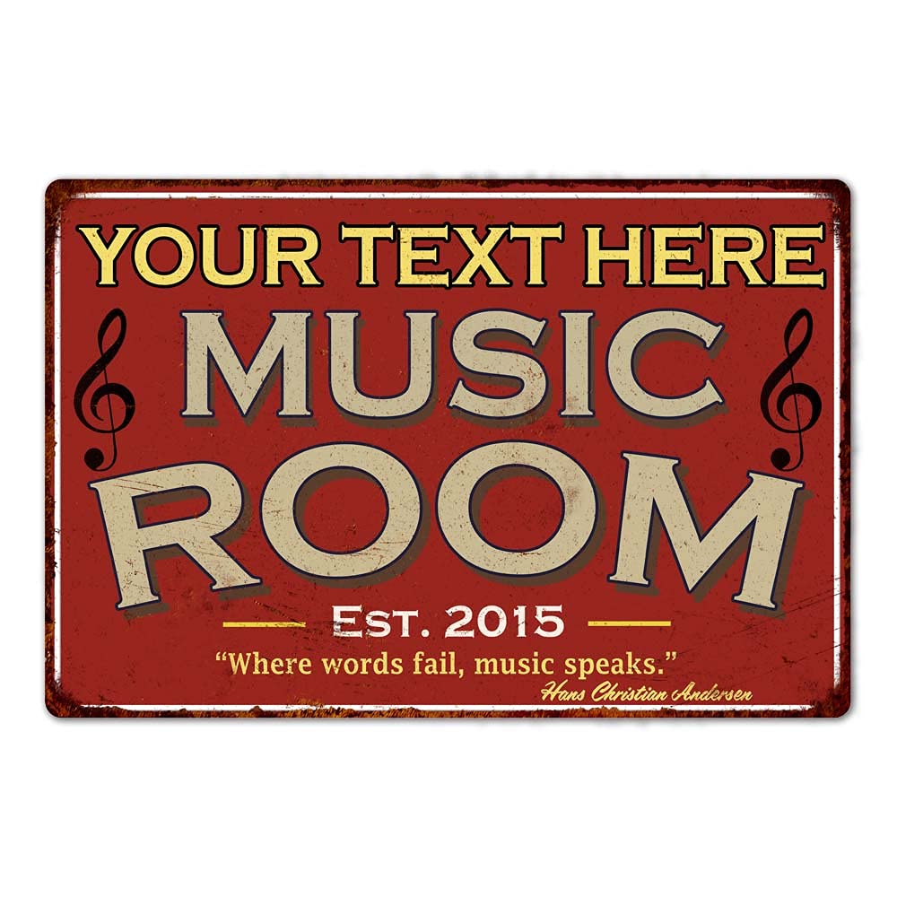Song With Musical Instrument - Personalisiertes Musikzimmer-Schild, Rote Schilder, Vintage Blechschild