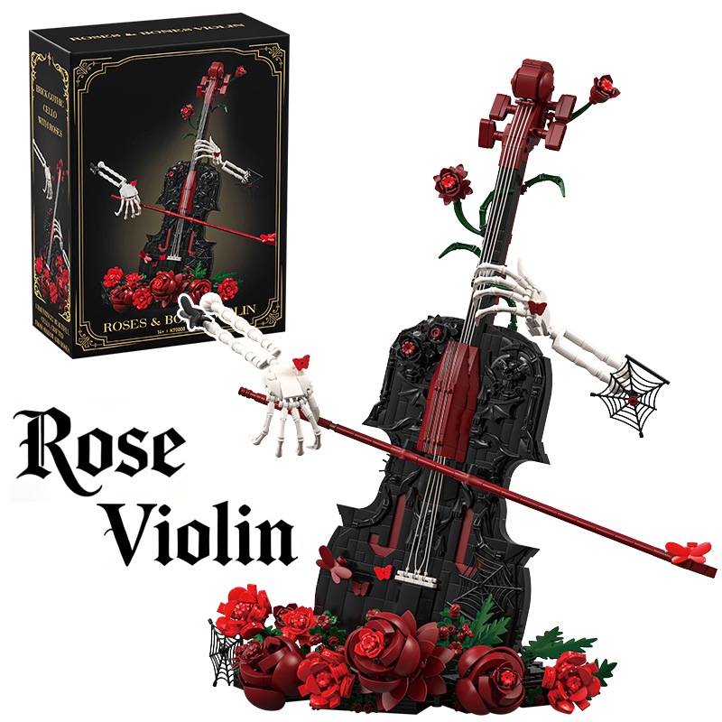Musical Instrument Manufacturers - Kreative Künstler-Schädel-Rote-Rose-Violine Bausteine Gotisches Musikinstrument-Modell Heimdekoration